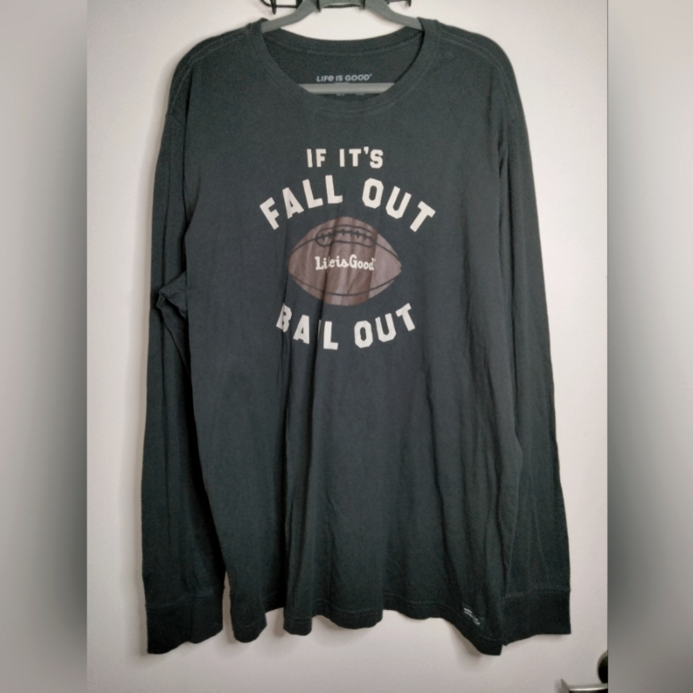 Life is Good (Size XXL) Men's Dark Gray Football Graphic LS Crusher T-Shirt